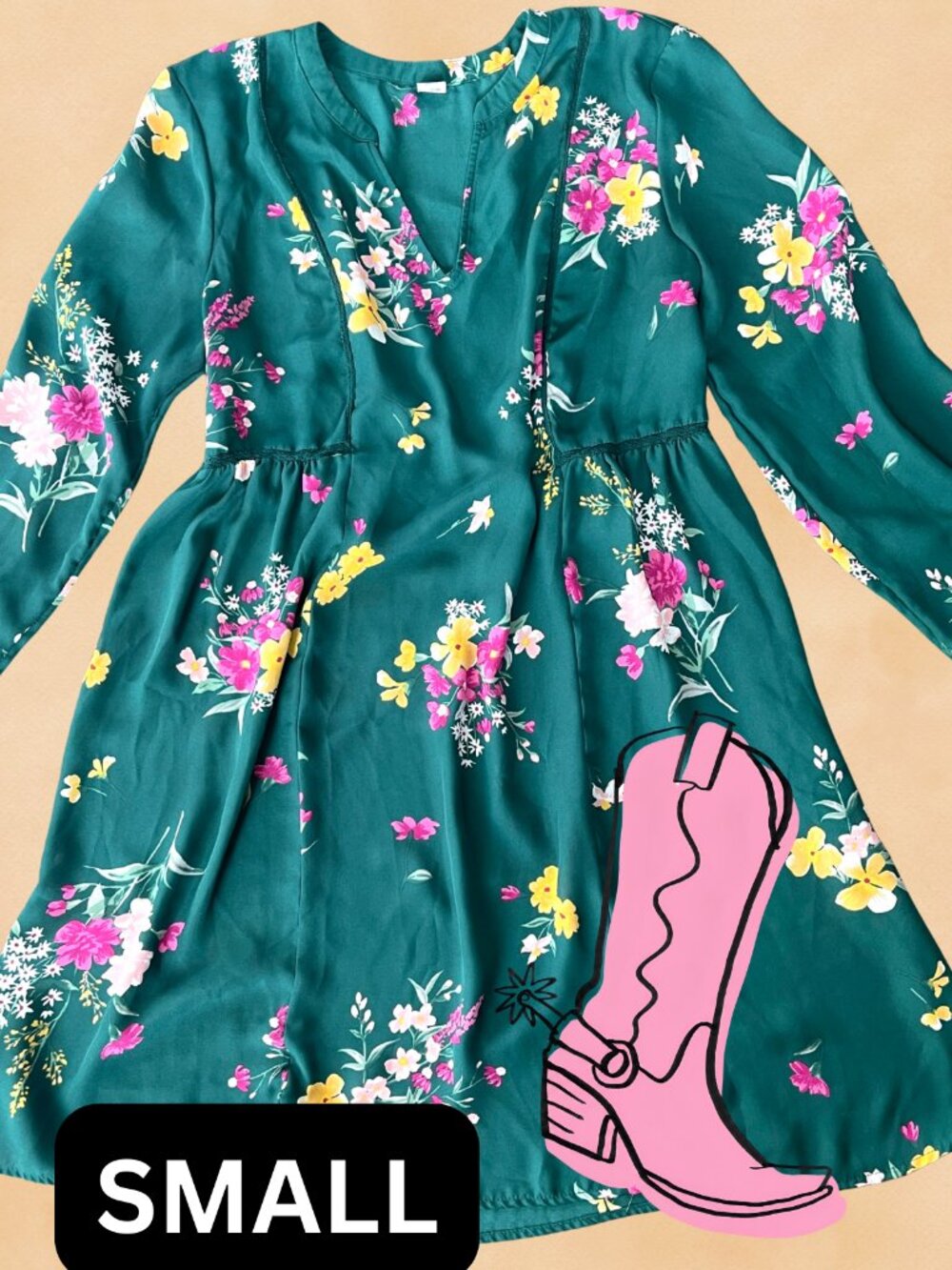 OLD NAVY Floral Women's Dress SMALL Green Pink Fall Dress size S Flowers